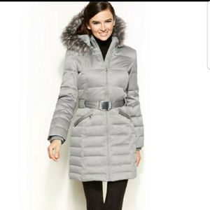 * SOLD * DKNY silver fur hooded parka